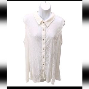 NWT Roz & Ali Semi Sheer Lace Shirt 2X Button Up Sleeveless Cream